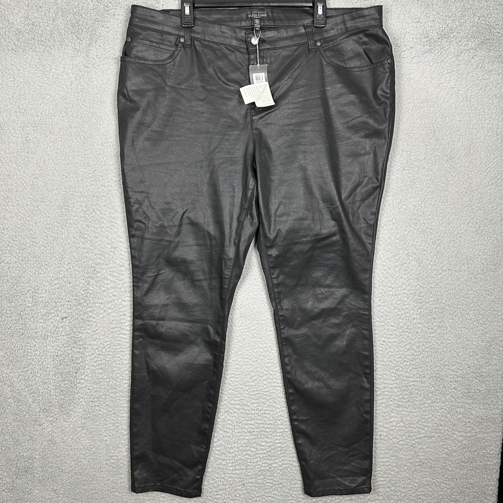 NEW Eileen Fisher Pants Womens 18W Plus Skinny Black Coated Organic Cotton Denim